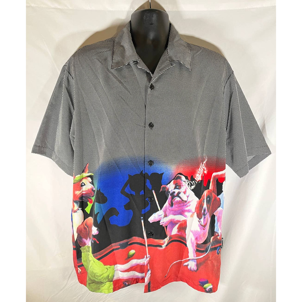 DragonFly Clothing Dogs Pool Billiards Cat Stripper Mens L Button Down Shirt